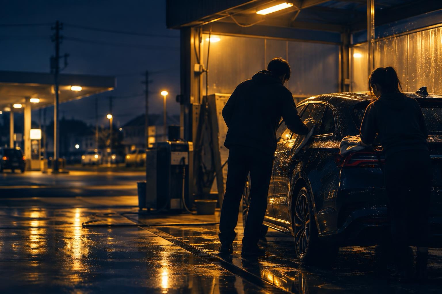 二人で洗車をするイメージ