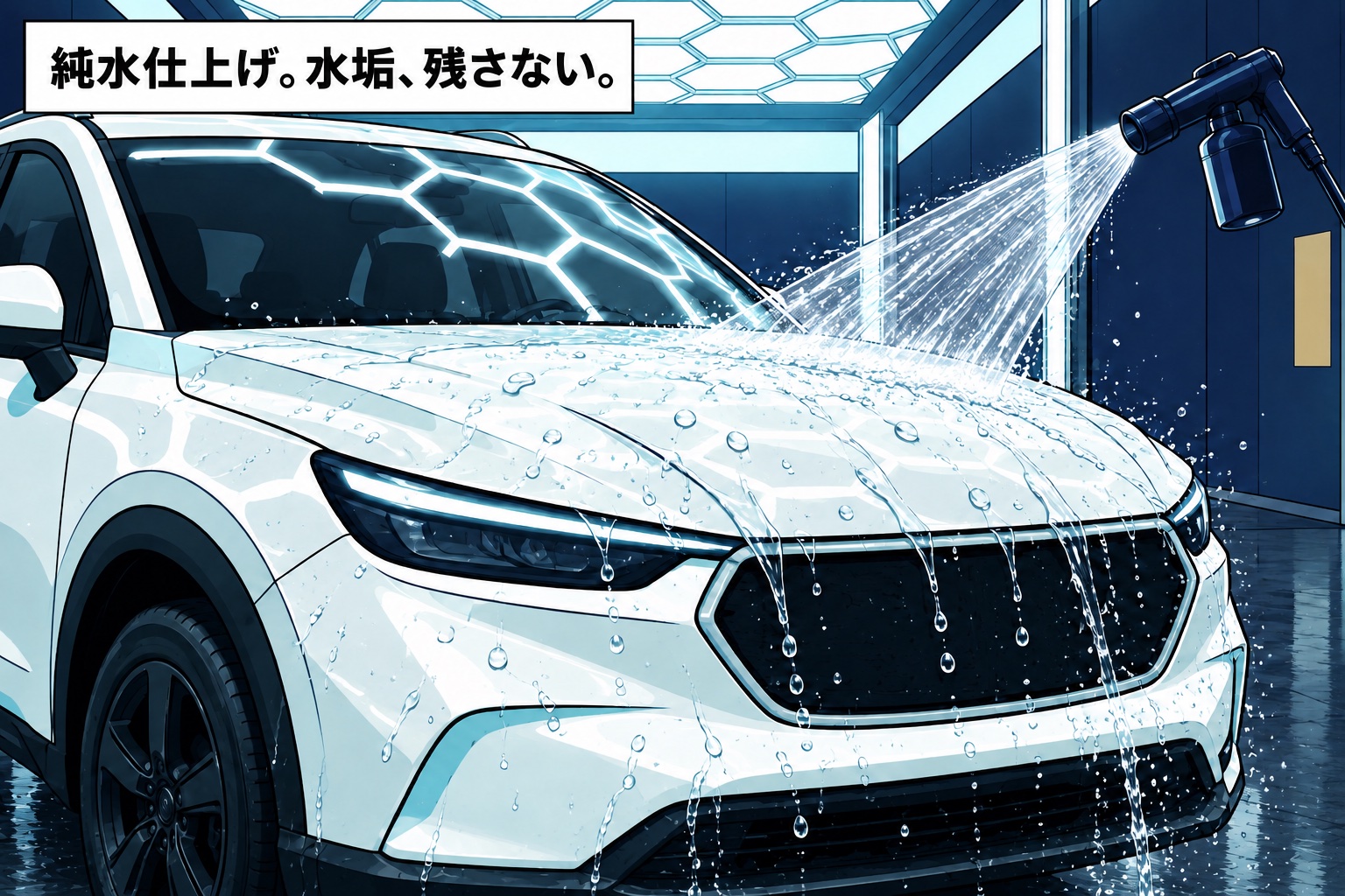 コマ6:純水仕上げで水垢を残さない